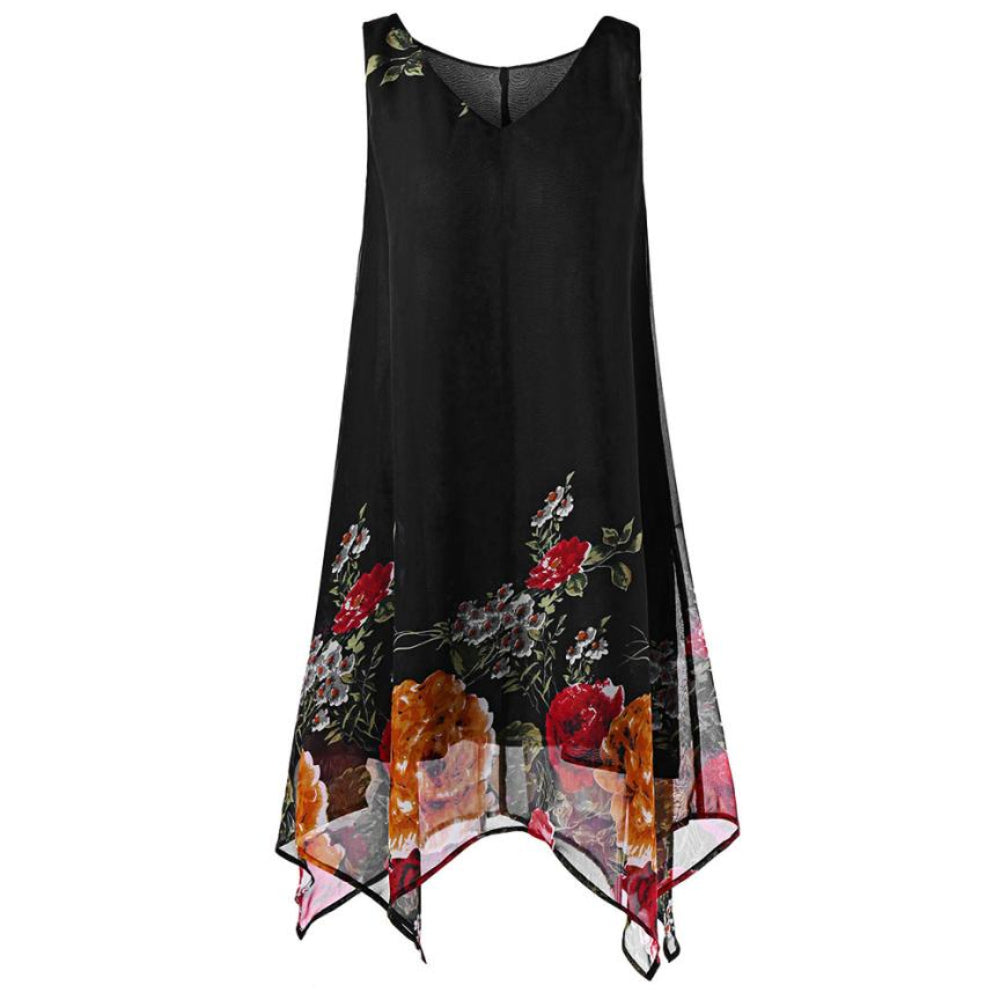 Floral Chiffon Sleeveless Irregular Mini Dress | Body Central