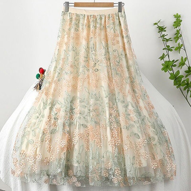 Floral Elastic High Waist Mesh Midi Skirt - Body Central Store