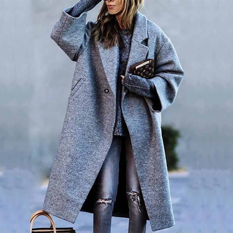 Elegant Outwear Single Button Coat Loose Wool Cardigan - Body Central Store