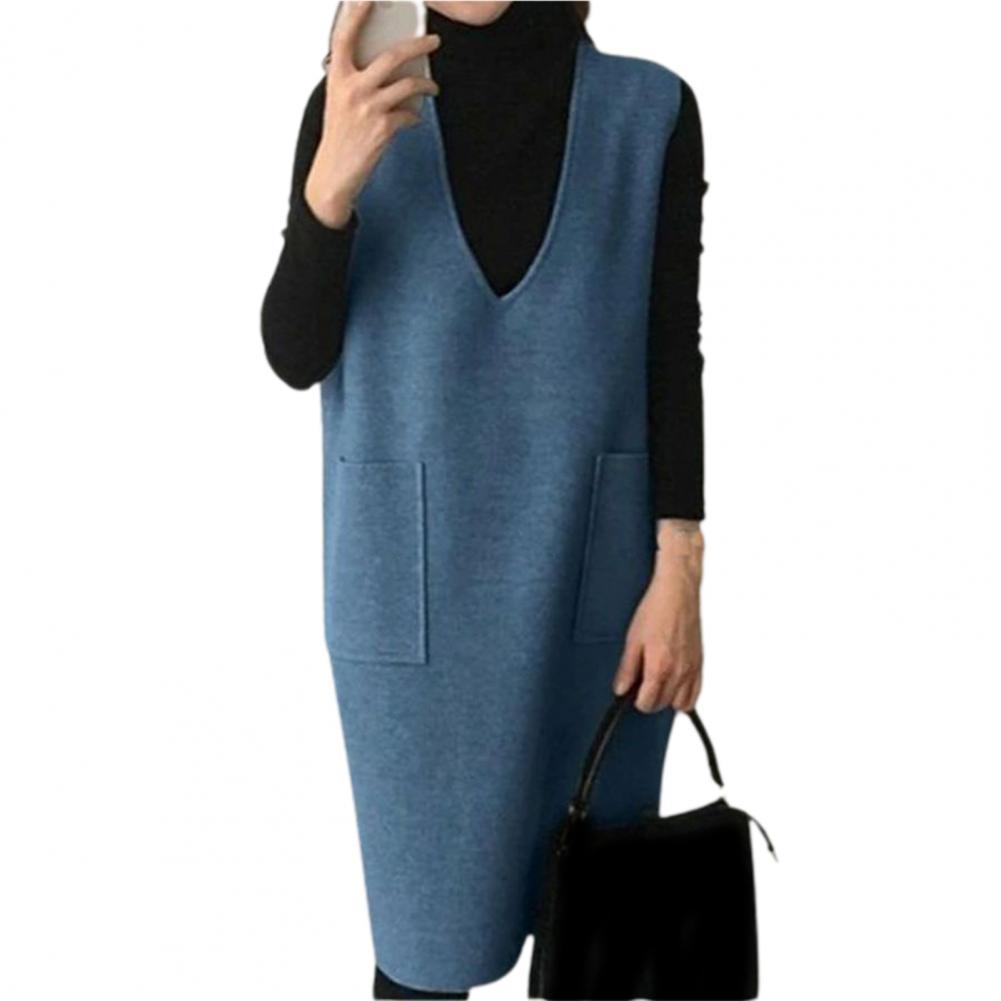 Vest Dress Solid Color Sleeveless Elegant Warm Long - Body Central Store