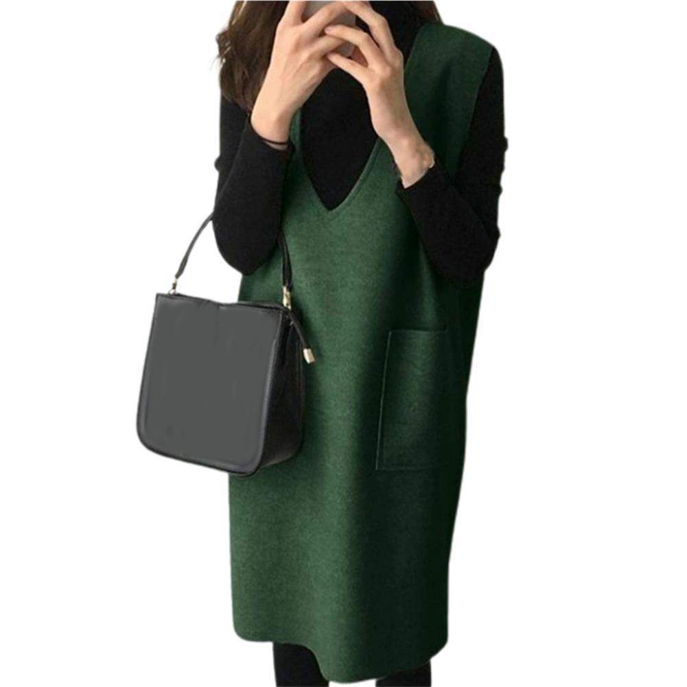 Vest Dress Solid Color Sleeveless Elegant Warm Long - Body Central Store