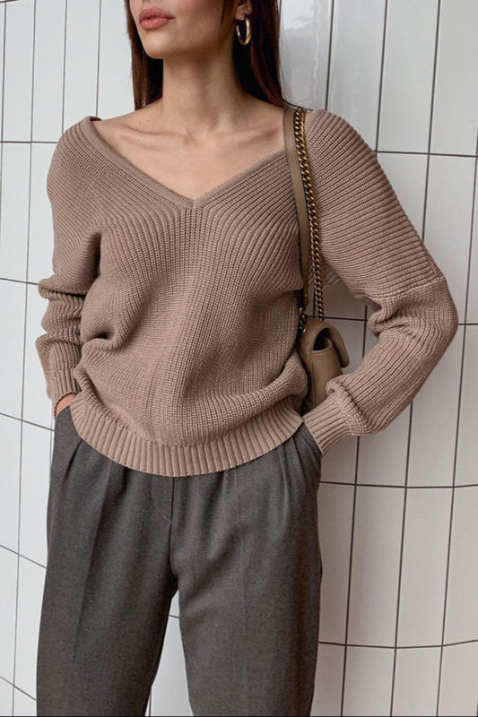 V Neck Pullover Sweater Soft Knitted Jumper - Body Central Store