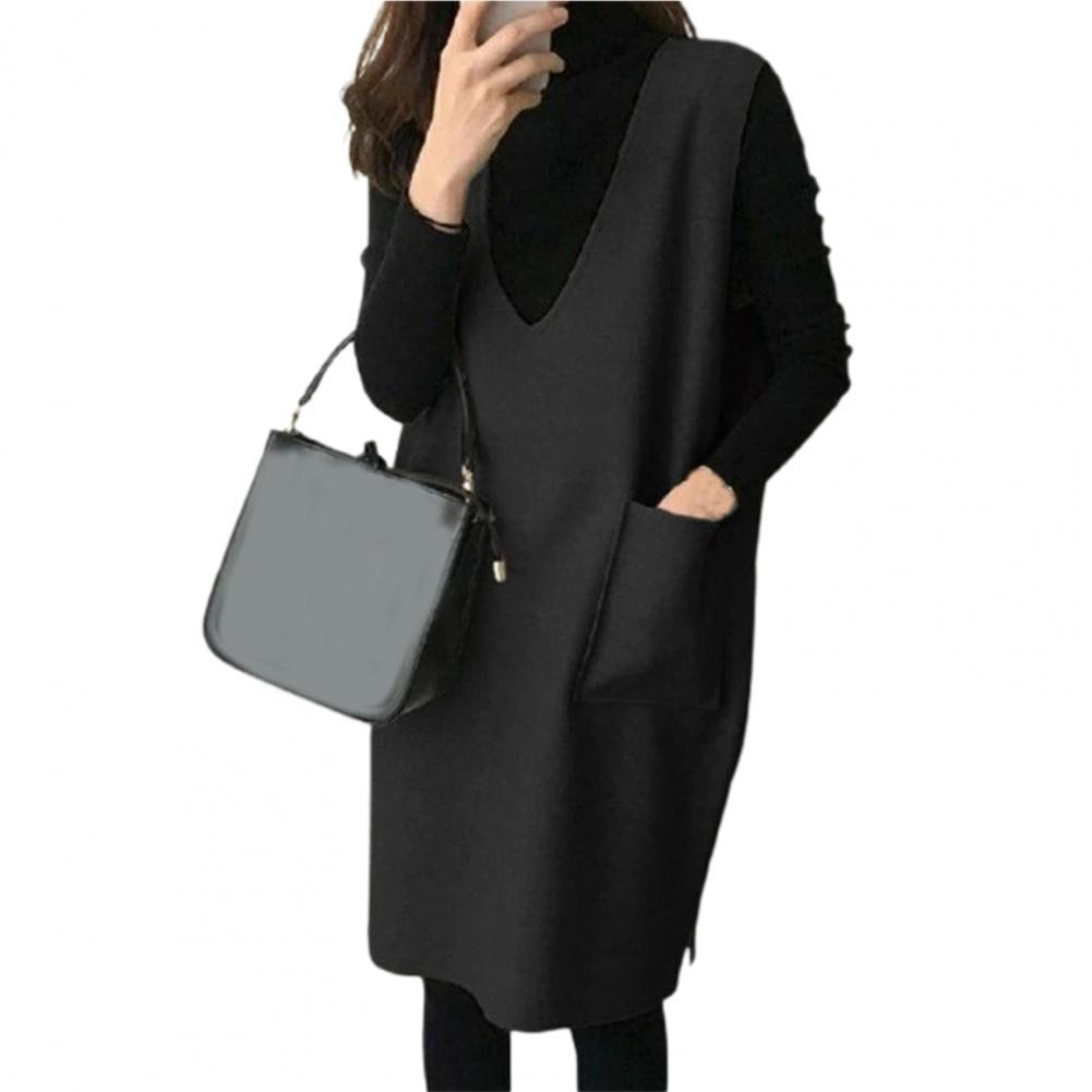 Vest Dress Solid Color Sleeveless Elegant Warm Long - Body Central Store