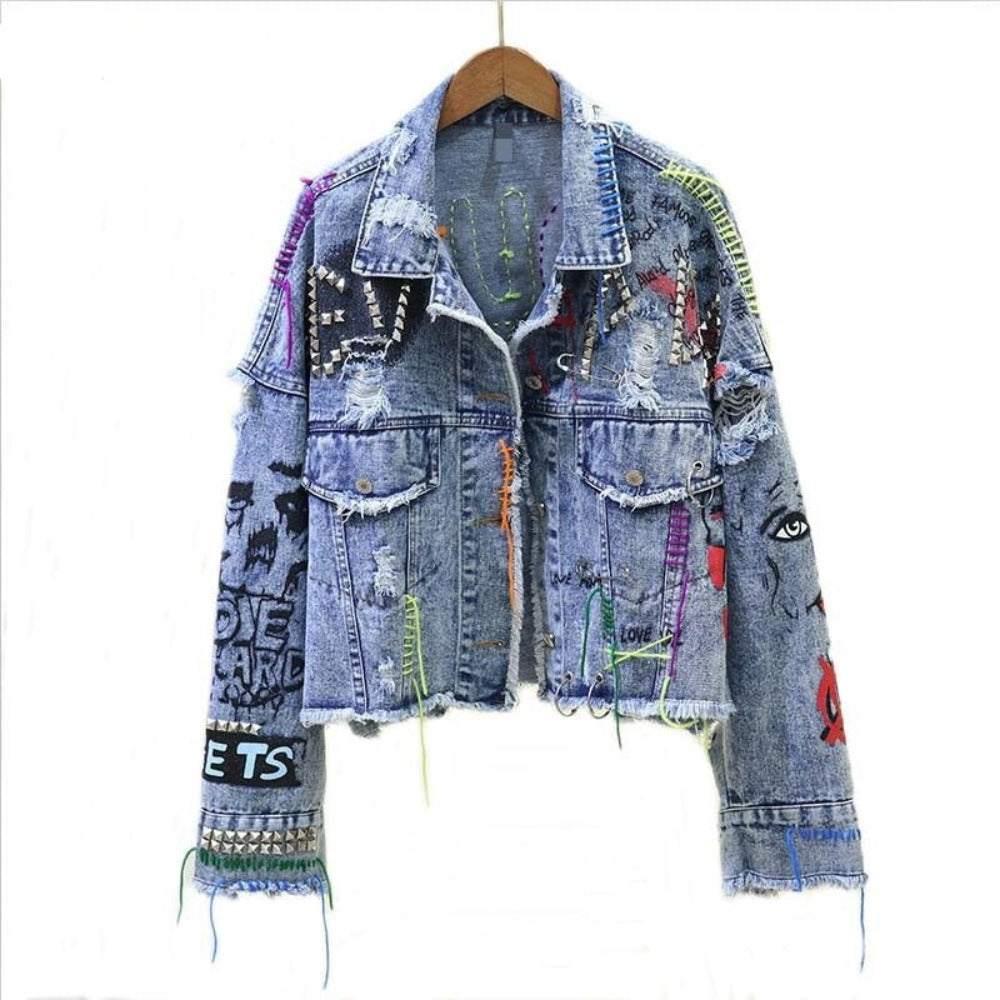Denim Graffiti Rivet Girl Outerwear Jacket - Body Central Store