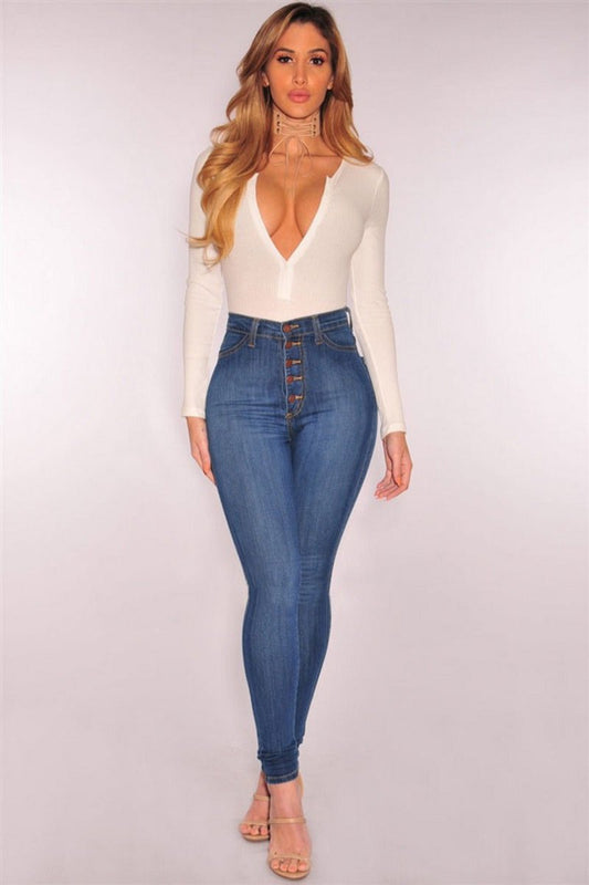 High Waisted Skinny Denim Stretch Slim Calf Length Jeans  Body Central