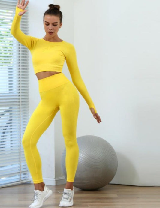Long Sleeve Sports Set Fitness Yoga High Waist Leggings - Body Central