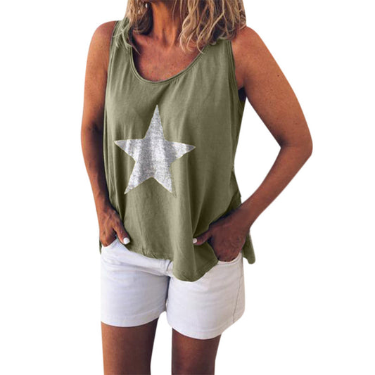 Loose Vest Round Neck Sleeveless Printed Top Shirt - Body Central Store