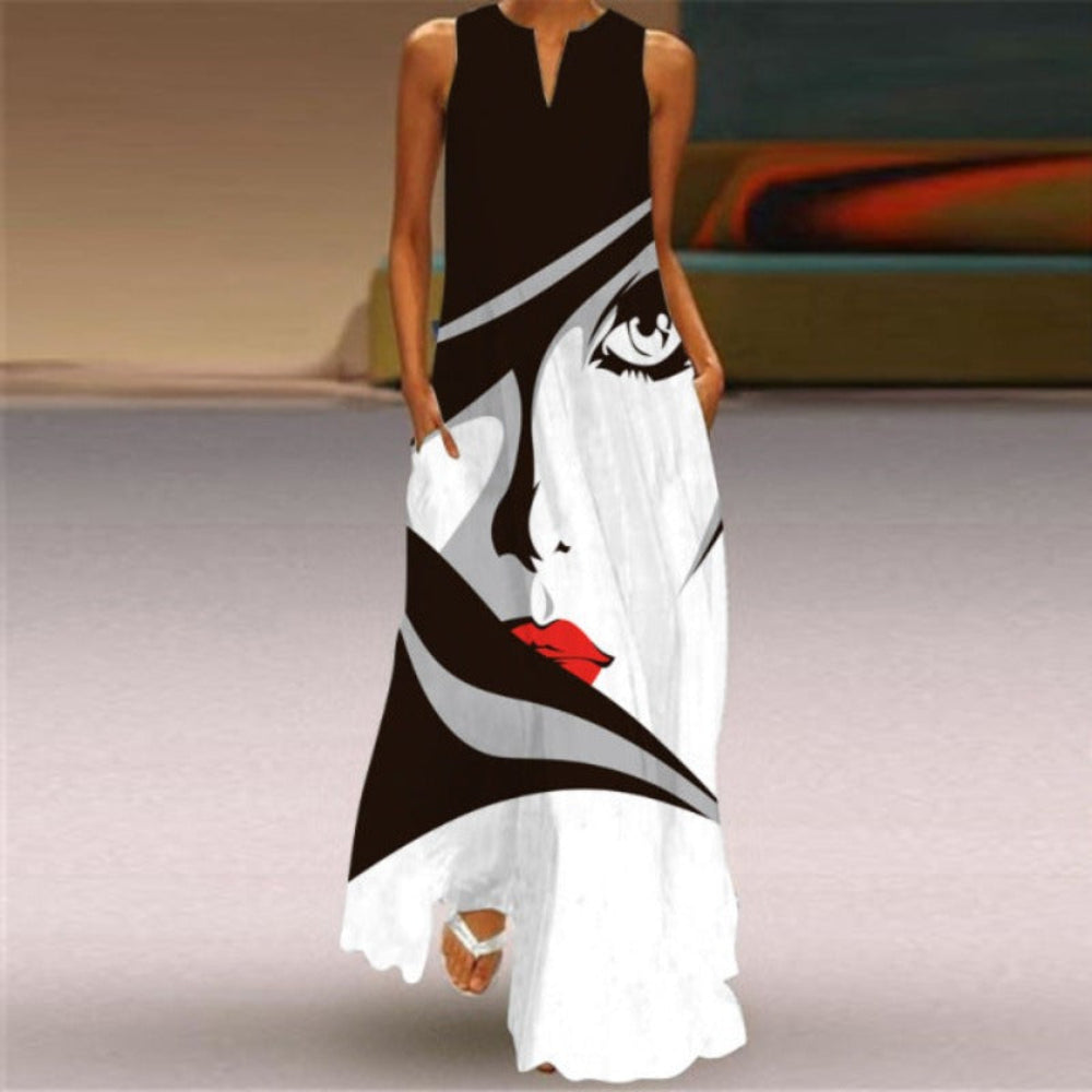 Printed Sleeveless Long Dress | Body Central