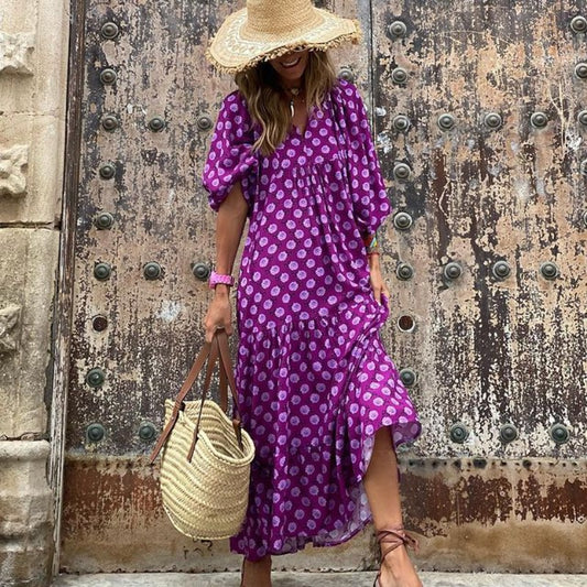 Puff Sleeve V-Neck Long Elegant Dress | Body Central