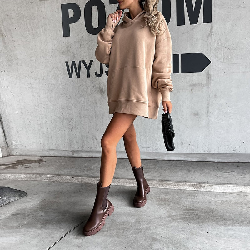 Hooded Loose Sweatshirt Long Sleeve Pockets - Body Central Store