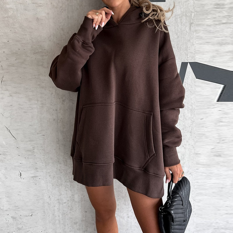 Hooded Loose Sweatshirt Long Sleeve Pockets - Body Central Store
