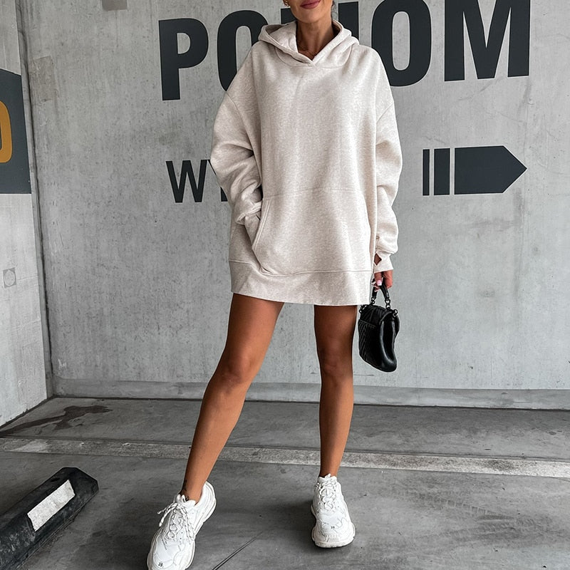 Hooded Loose Sweatshirt Long Sleeve Pockets - Body Central Store