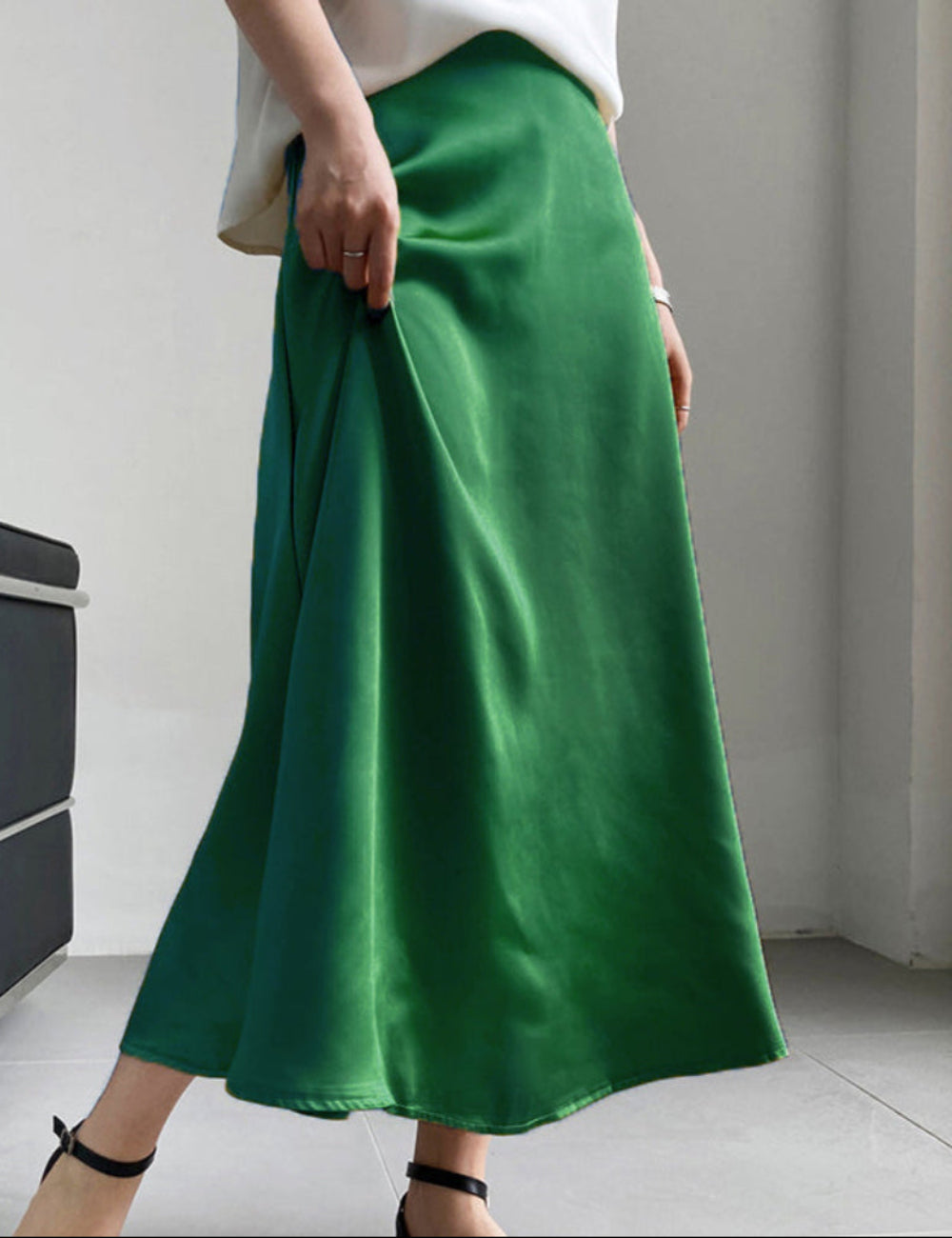 Satin Silk Midi A-line Long High Waist Skirt | Body Central