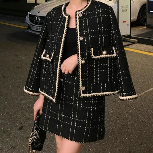 Short Woolen Tweed Jacket Skirt  Two Piece Outfit Set | Body Central
