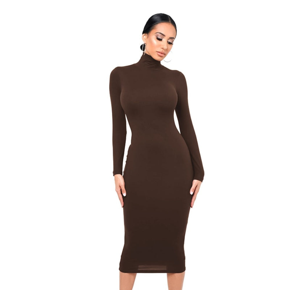 Turtleneck Sexy Long Sleeve Skinny Midi Bodycon Dress | Body Central