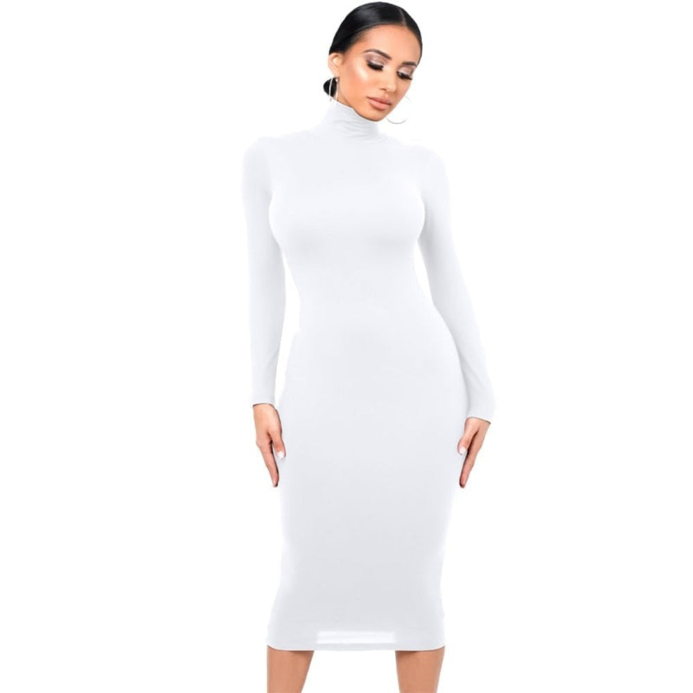 Turtleneck Sexy Long Sleeve Skinny Midi Bodycon Dress | Body Central