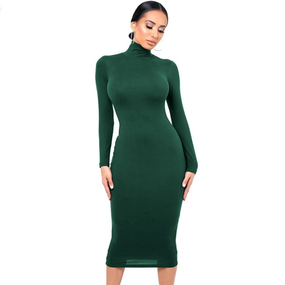 Turtleneck Sexy Long Sleeve Skinny Midi Bodycon Dress | Body Central
