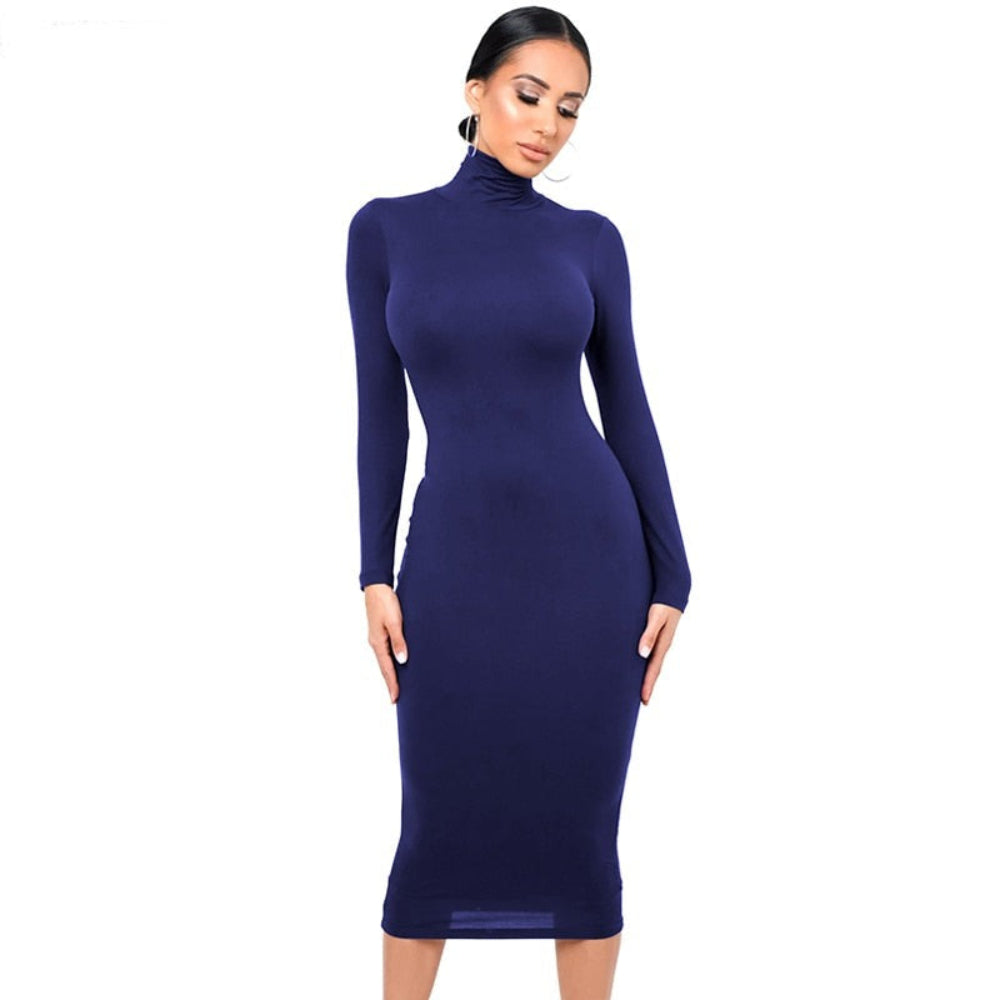 Turtleneck Sexy Long Sleeve Skinny Midi Bodycon Dress | Body Central