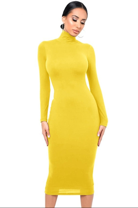 Turtleneck Sexy Long Sleeve Skinny Midi Bodycon Dress | Body Central