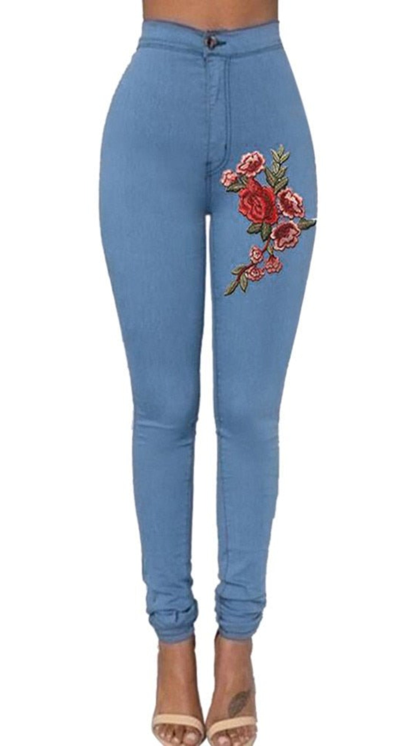 Skinny Applique Elastic High Waist Stretch Slim Pencil Jeans - Body Central