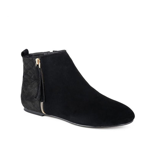 Women Booties Classic Black Flat Heel Ankle Boots Women Fashion Black Boots Causal Short Boot - Body Central Store