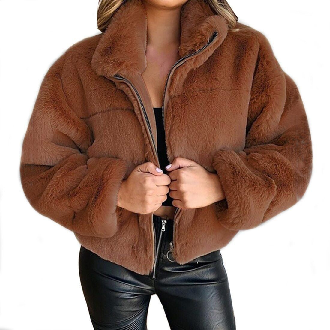 Cropped Fluffy Faux Fur Overcoat - Body Central