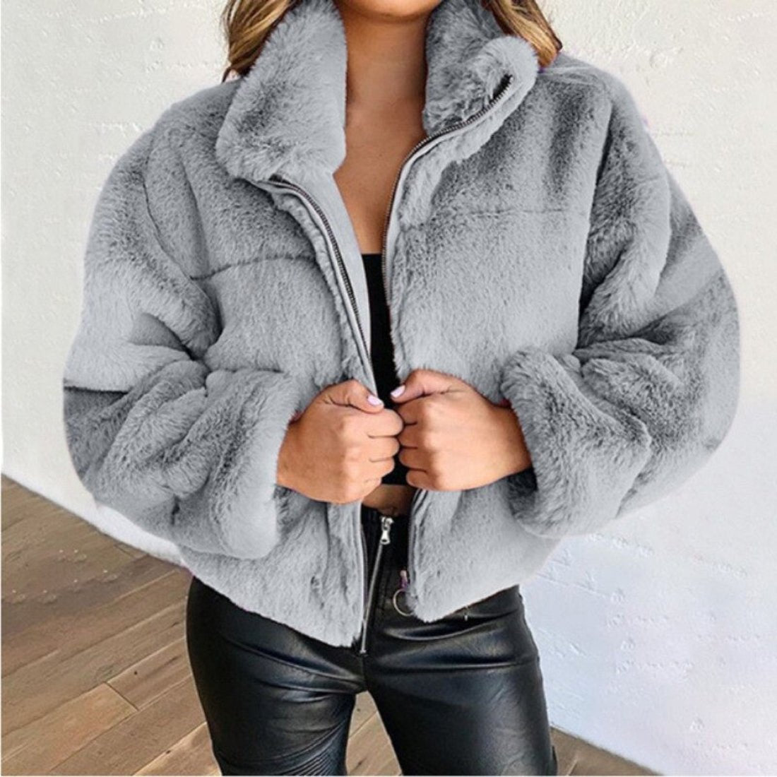 Cropped Fluffy Faux Fur Overcoat - Body Central
