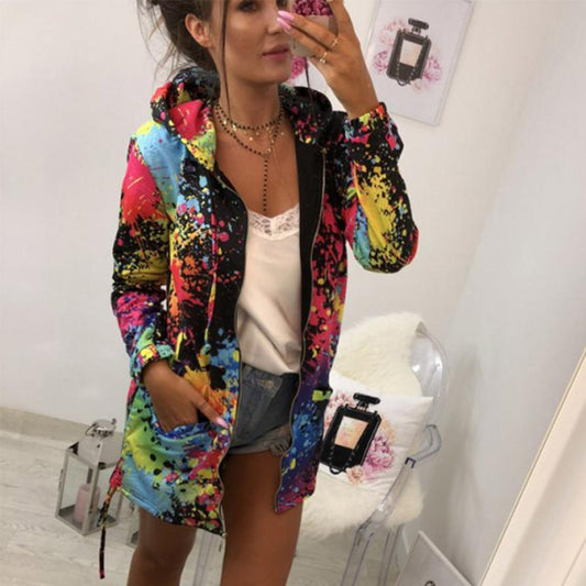 Outerwear & Coats Jackets Fashion Tie dyeing Print Outwear Sweatshirt Hooded Overcoat - Body Central Store