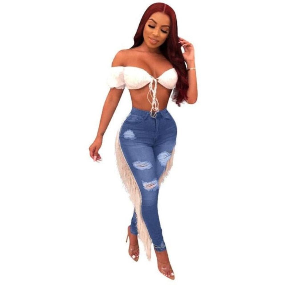 Distressed Tassel Denim Streetwear Jeans - Body Central