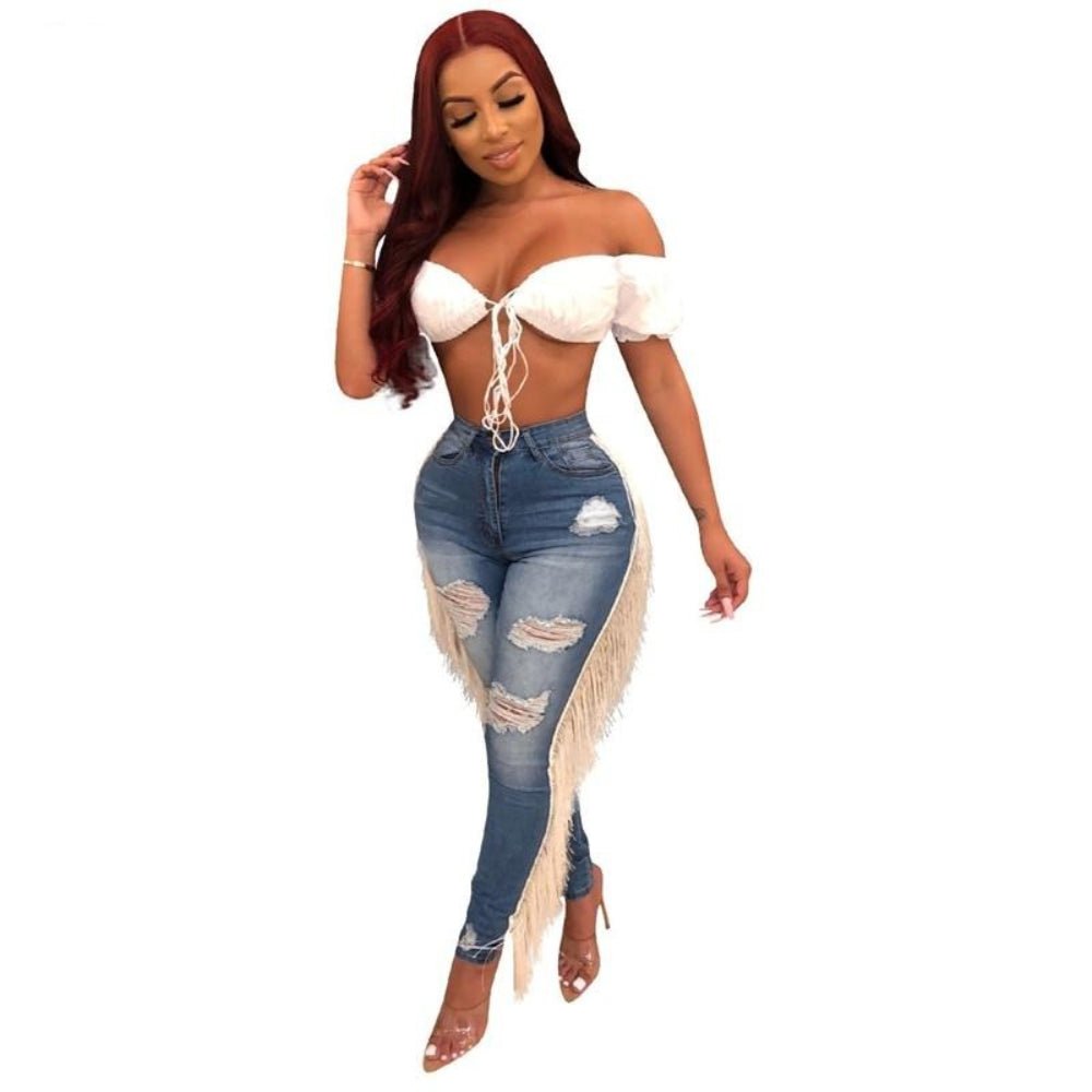 Distressed Tassel Denim Streetwear Jeans - Body Central