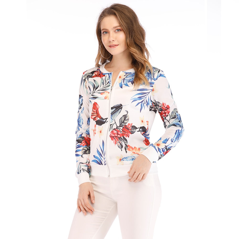 Retro Floral Printed Coat Female Long Sleeve Outwear Clothes Short Bomber Jacket - Body Central Store