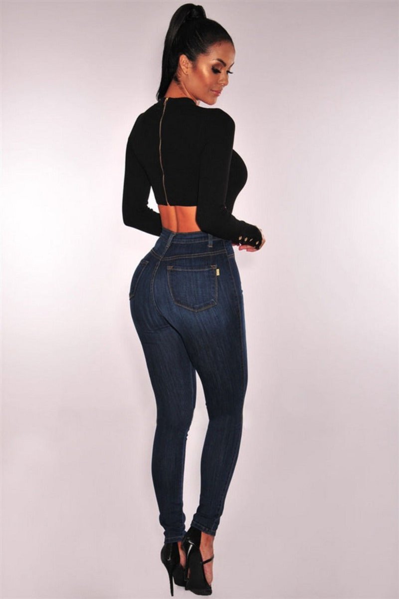 High Waisted Skinny Denim Stretch Slim Calf Length Jeans - Body Central