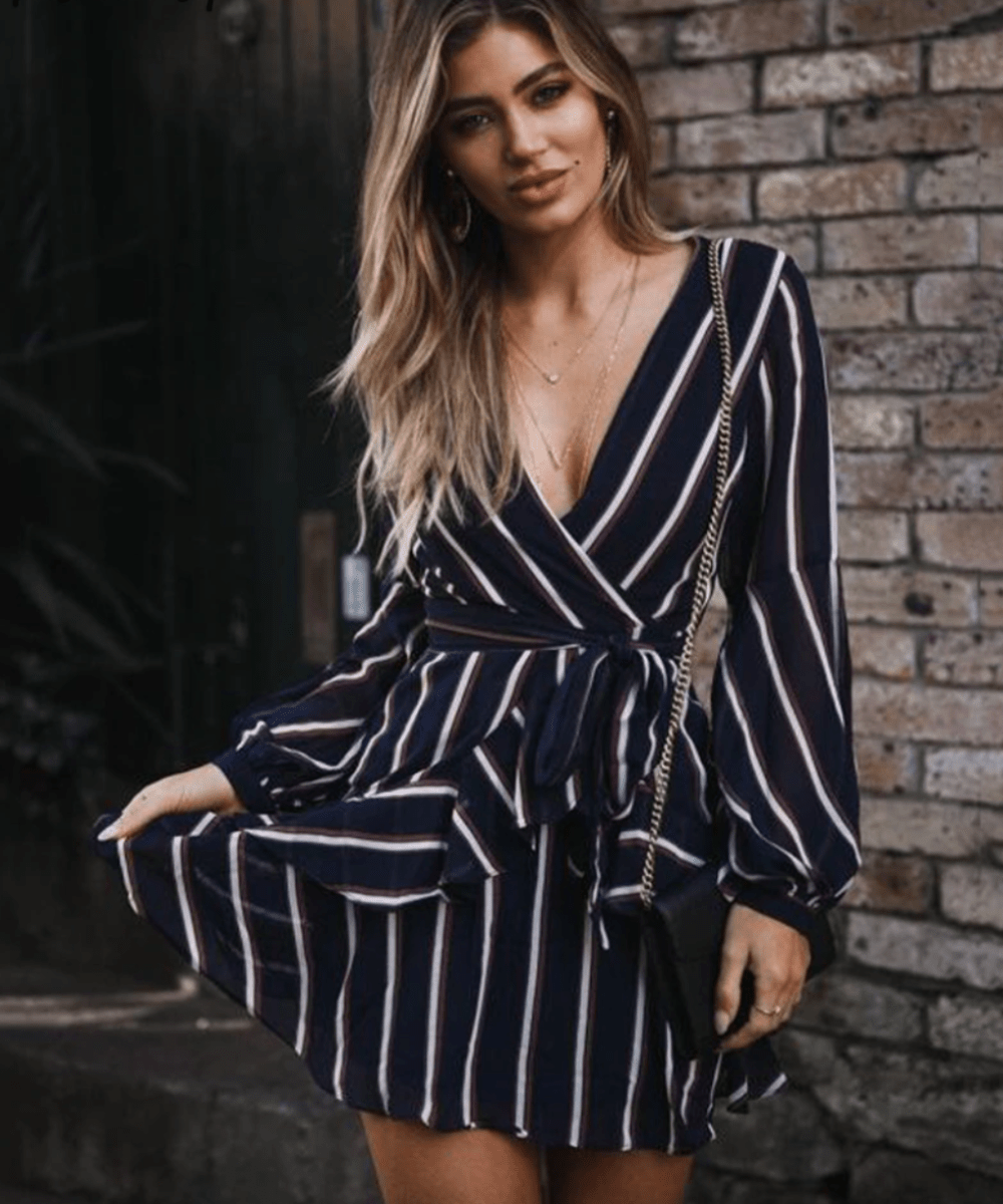 Lantern Sleeve Ruffle V - Neck Bow Belt A - Line Dress - Body Central