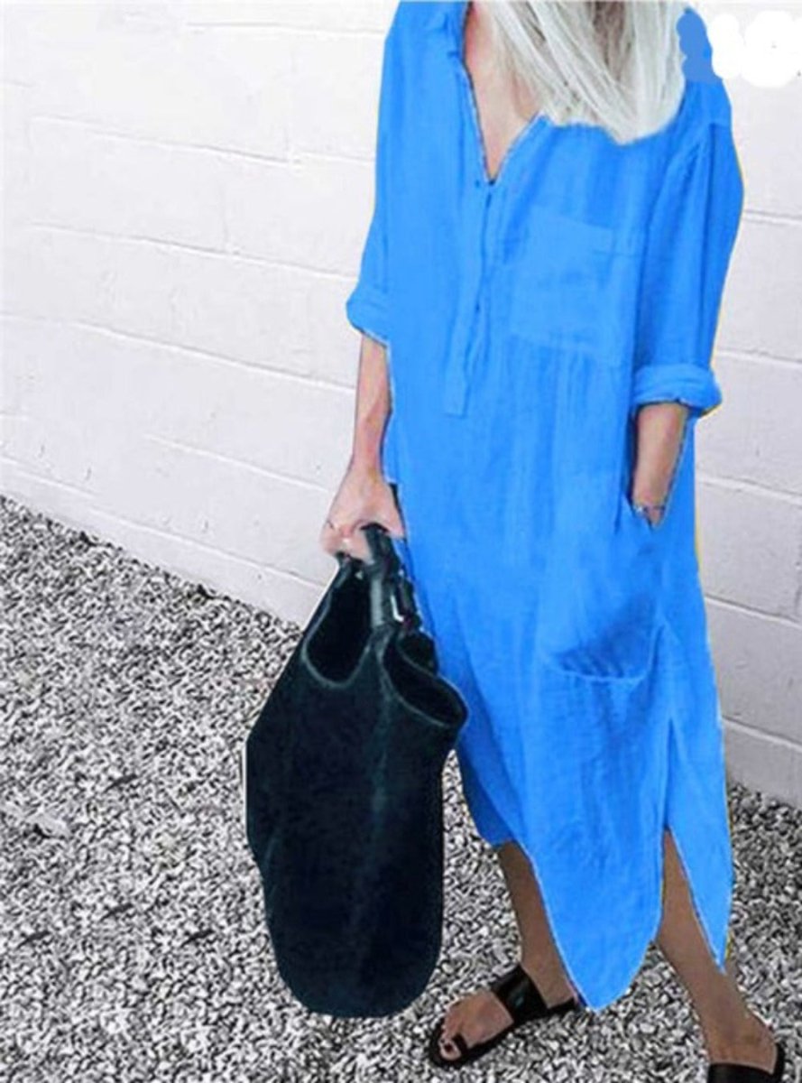 Lapel Button Long Sleeve Side Split Shirt Dress - Body Central