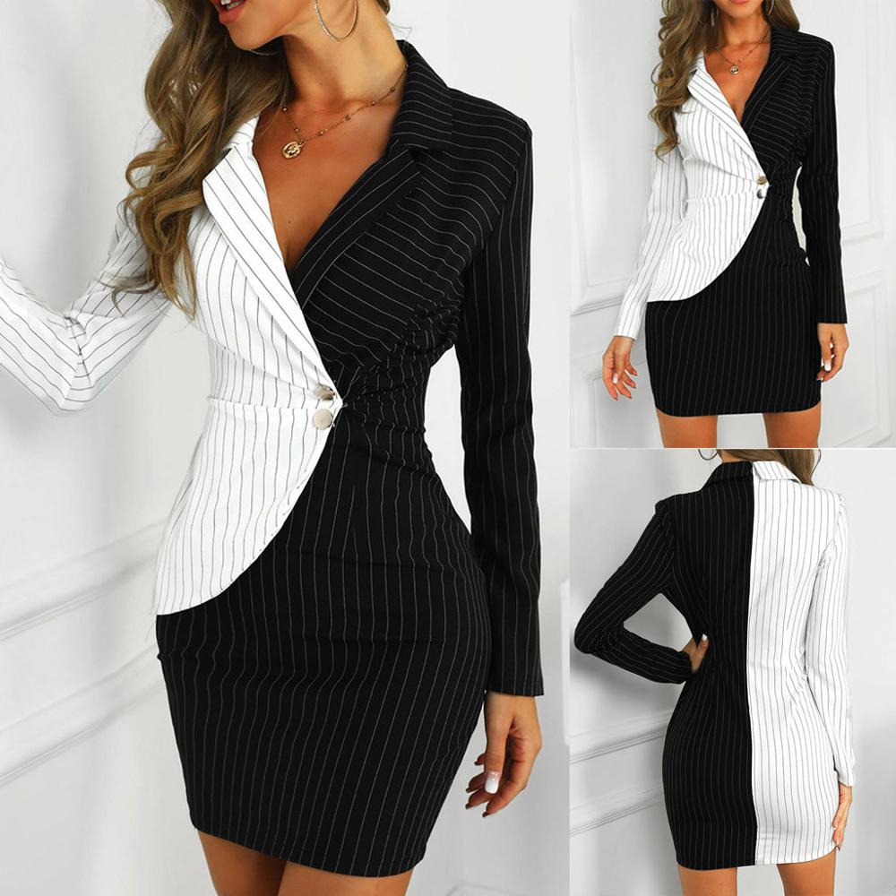 Long Sleeve Buttons Formal Dress Solid Turn Down Neck - Body Central