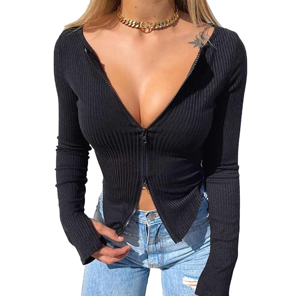 Long Sleeve Zipper Design T-shirt - Body Central