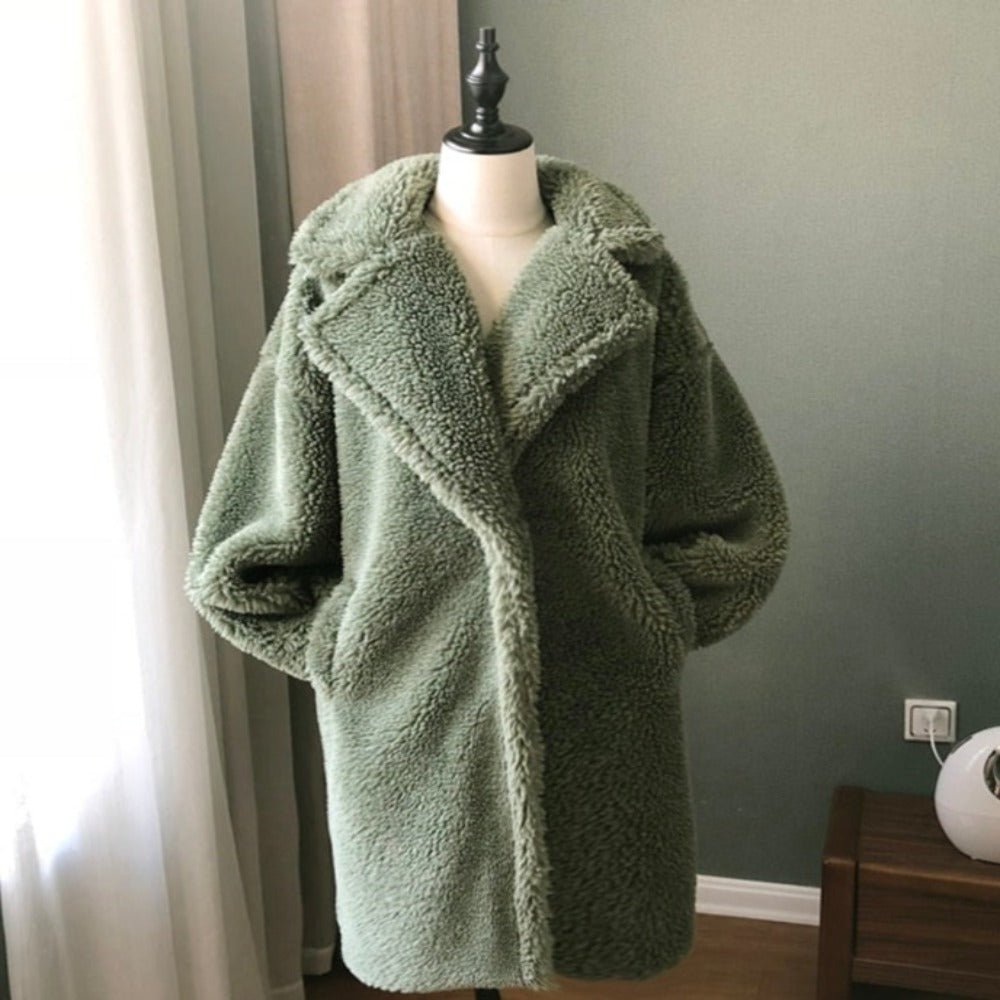Luxury Long Fur Loose Lapel Shaggy Warm Fluffy Coat - Body Central