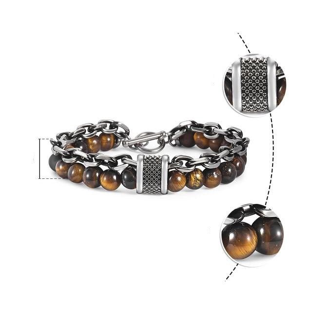 Natural Map Stone Tiger Eye Men's Beaded Bracelet - Body Central
