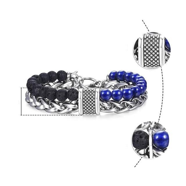 Natural Map Stone Tiger Eye Men's Beaded Bracelet - Body Central