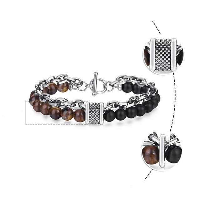 Natural Map Stone Tiger Eye Men's Beaded Bracelet - Body Central