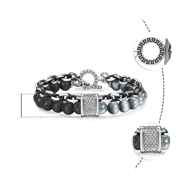 Natural Map Stone Tiger Eye Men's Beaded Bracelet - Body Central