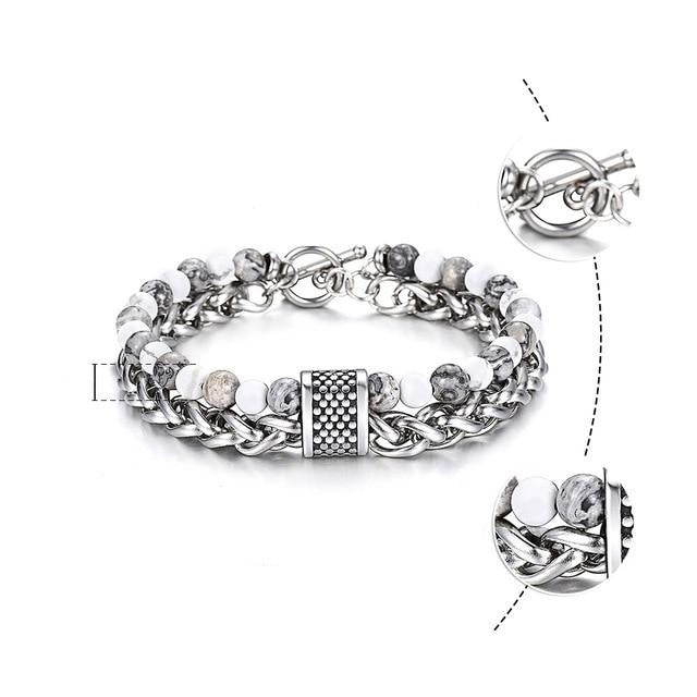 Natural Map Stone Tiger Eye Men's Beaded Bracelet - Body Central