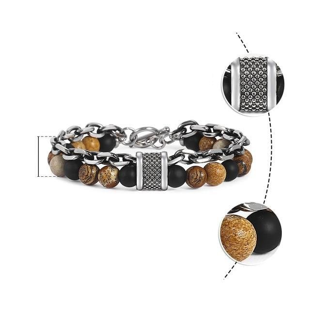 Natural Map Stone Tiger Eye Men's Beaded Bracelet - Body Central