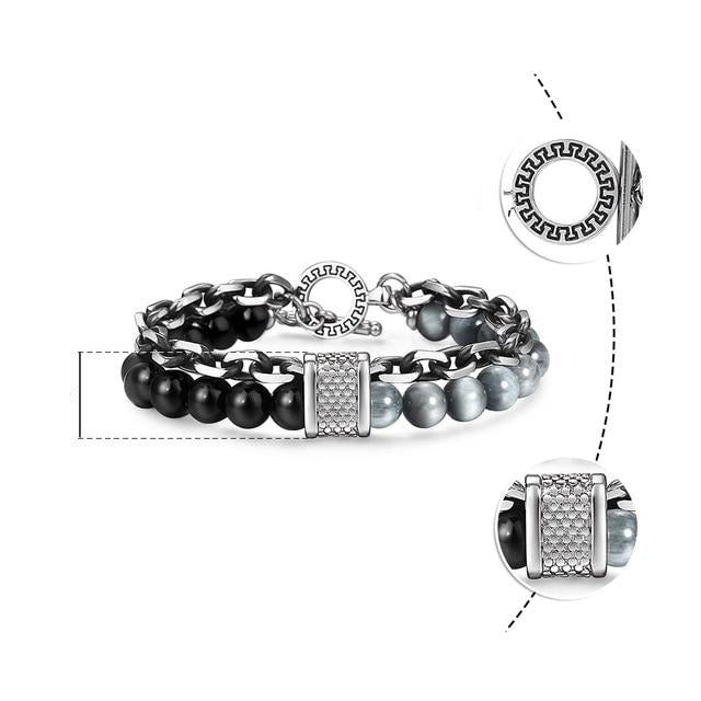 Natural Map Stone Tiger Eye Men's Beaded Bracelet - Body Central