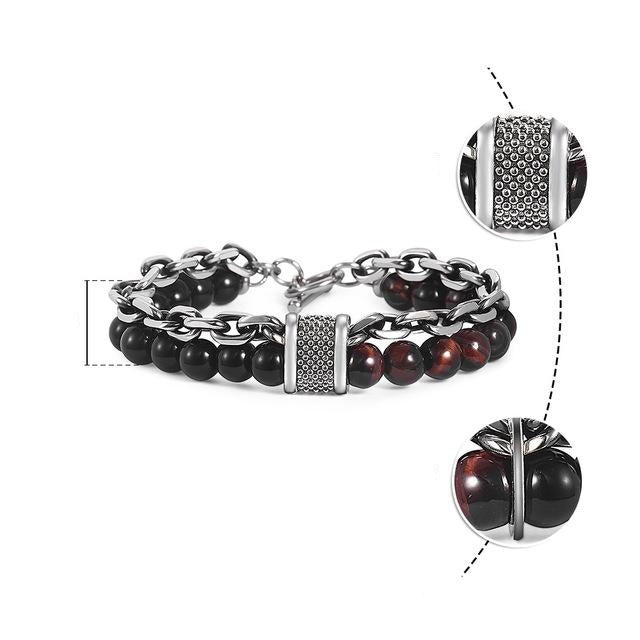 Natural Map Stone Tiger Eye Men's Beaded Bracelet - Body Central