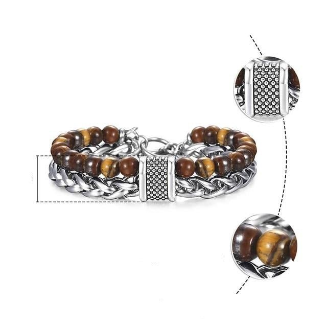 Natural Map Stone Tiger Eye Men's Beaded Bracelet - Body Central
