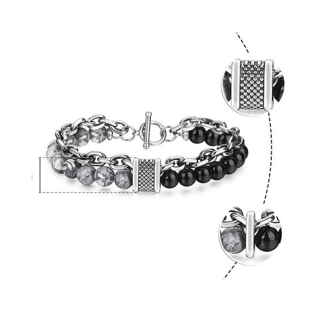 Natural Map Stone Tiger Eye Men's Beaded Bracelet - Body Central