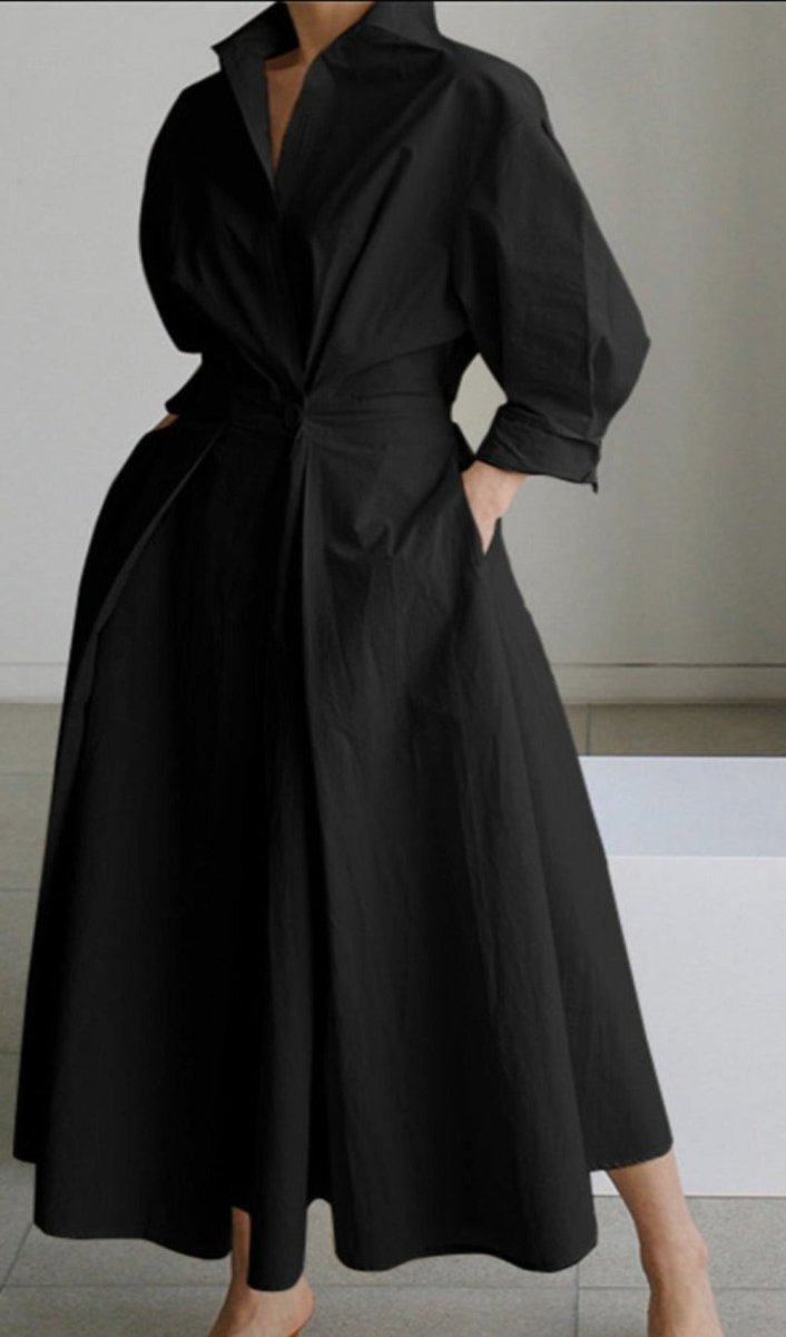 Oversized Elegant Long Sleeve Solid Dress - Body Central