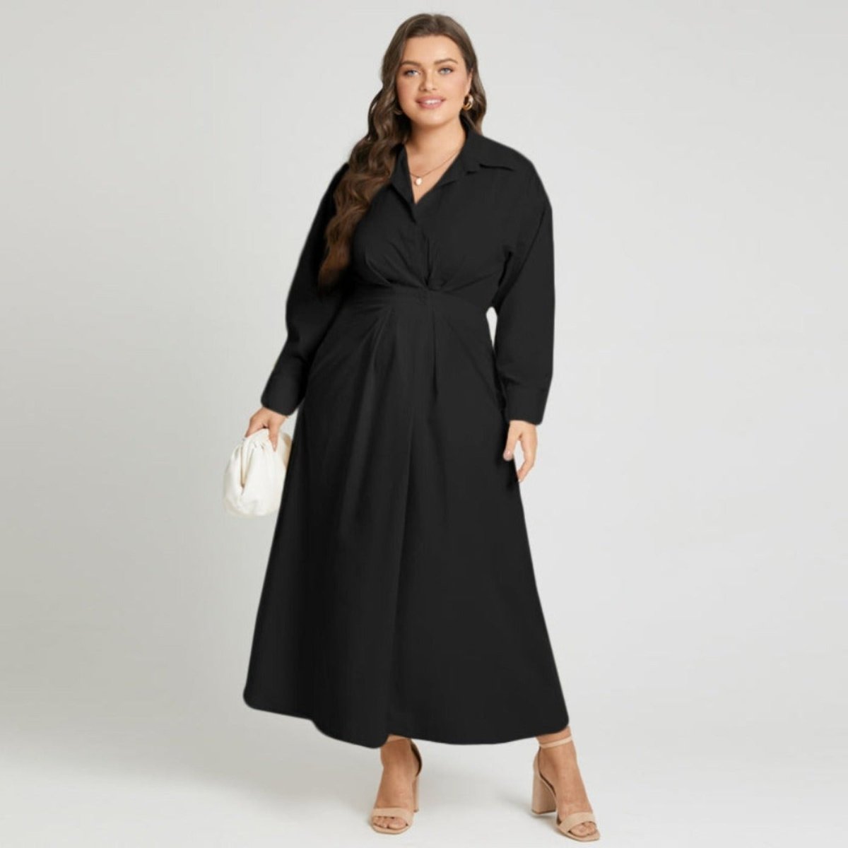 Oversized Elegant Long Sleeve Solid Dress - Body Central