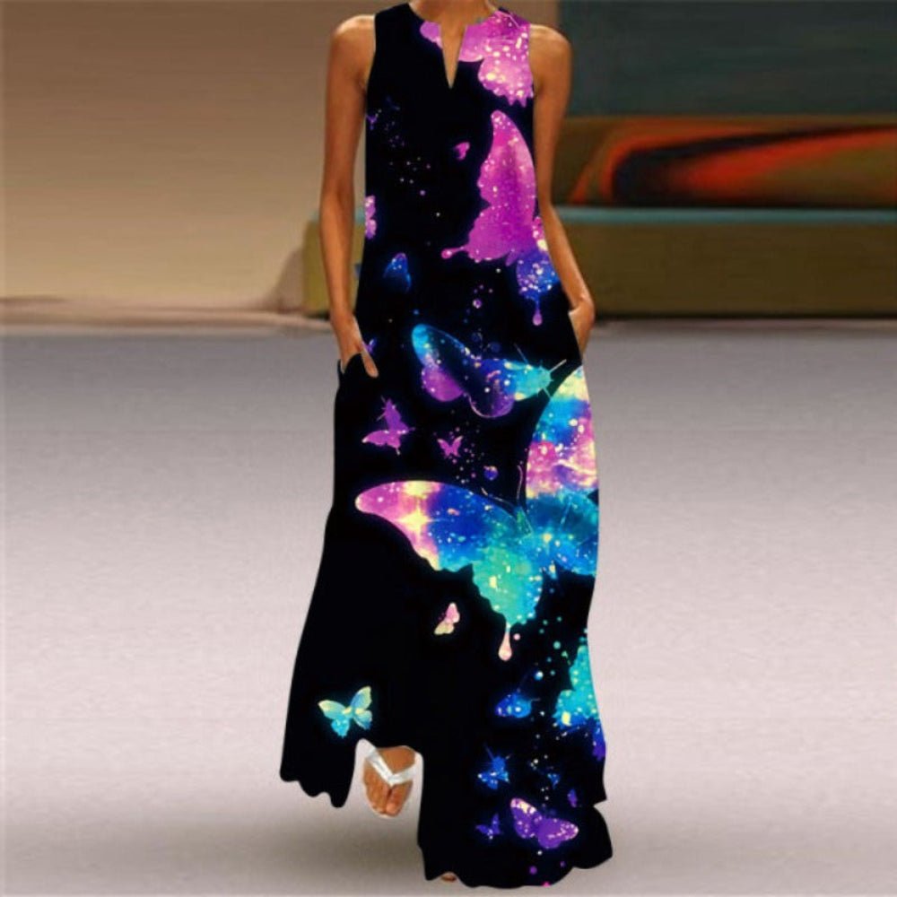 Printed Sleeveless Long Dress - Body Central